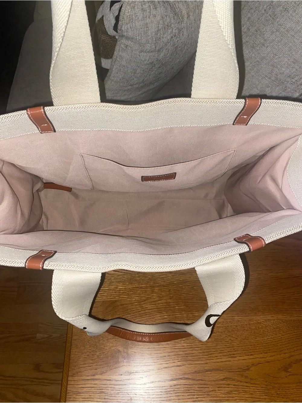 Beige & Brown Canvas Tote Bag